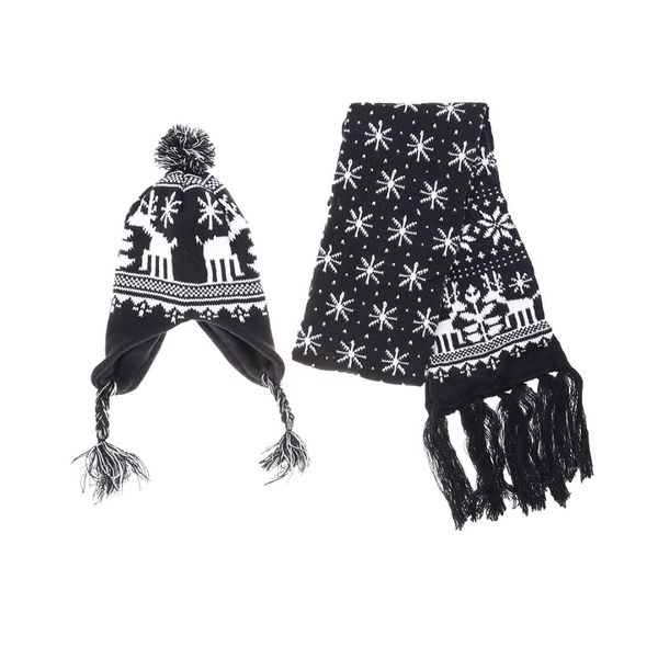 

museya two piece christmas snowflake elk pattern lovely acrylic wool scarf hat set for women men, Blue;gray