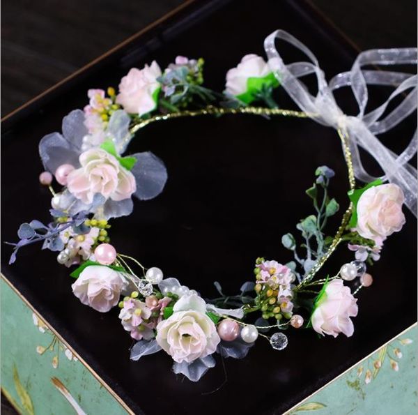 

женский розовый венок ручной работы головы украшения цветок невесты гирлянды фотографирование реквизит, Slivery;golden