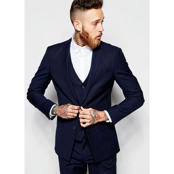 

2017 mens formal suits costume homme groom wear navy blue business men wedding suit tuxedo style prom tuxedo coat+pants+vest, White;black