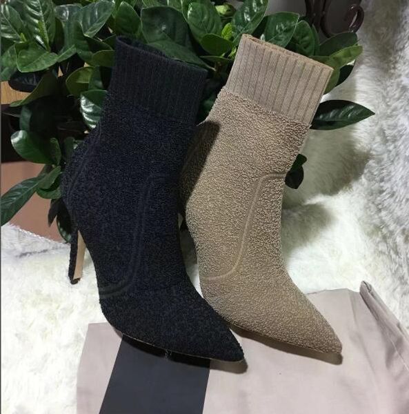 

spring/summer new personality heel lighter style stretch high heel knit boots brand fashion women leisure breathable evening party shoes, Black