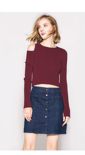 

2018 fashion autumn and winter knitwear women off-the shoulder long sleeve sweater o neck pure color casual women pullovers, White;black