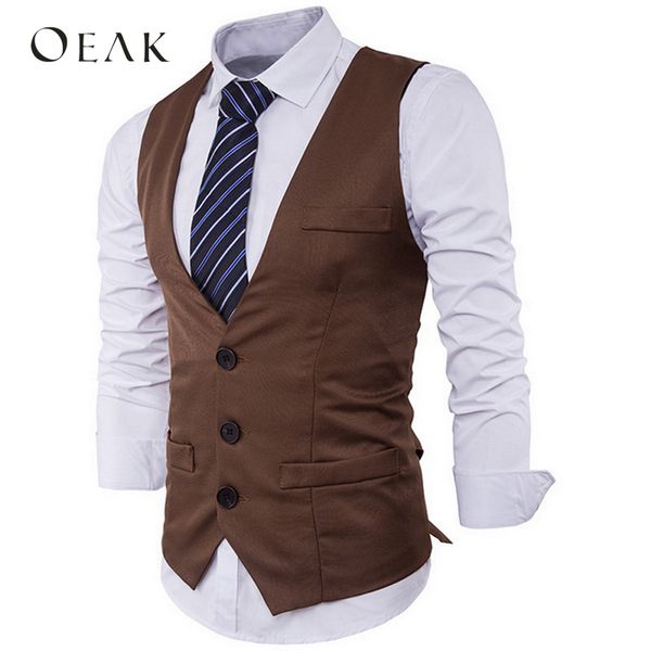 

men's slim suit vest single row three button lapels solid color gentleman male vest oeak ff, Black;white