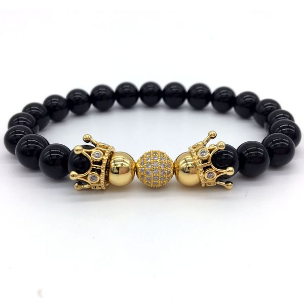 

New Fashion Crown Bracelets & 8MM Ball Armband Stone Beaded Bracelets For Men Or Women Jewelry Gift