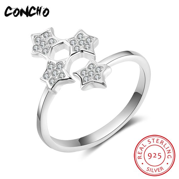 

2018 new special offer bands party anel feminino concho jewelry 925 sterling silver star open rings for women, Golden;silver