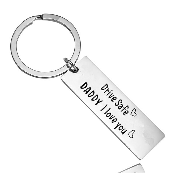 

drive safe daddy i love you charm keyring family men father's day gift key chain dad papa love keychain key ring drivers keyfob, Silver