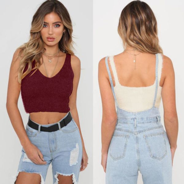 

fashion women pretty club cropped cami party casual sleeveless yellow red white black vest tank sweater