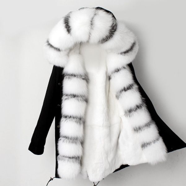 

2018 new winter genuine rex rabbit fur liner silver fox parkas, Black