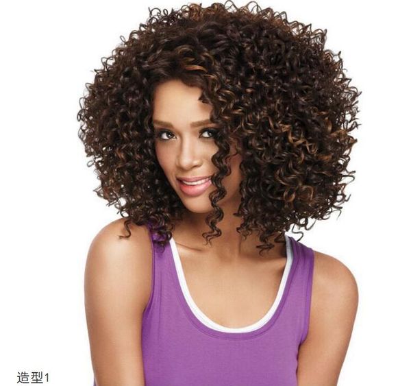 Короткие вьющиеся парики парик из синтетических дамских волос короткие вьющиеся афроамериканец парик фронта синтетического кружева для девушки женщины