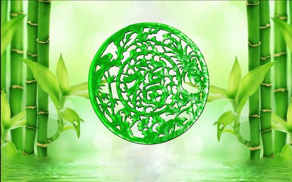 

wall panel wallpaper jade carving blessing green bamboo lake water tv background wall art mural for living room large painting home decor