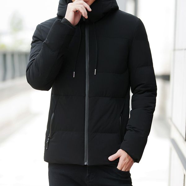 

men parkas winter fashion casual hooded overcoat male stand collar zipper windproof warm black blue jackets jaqueta size m 4xl