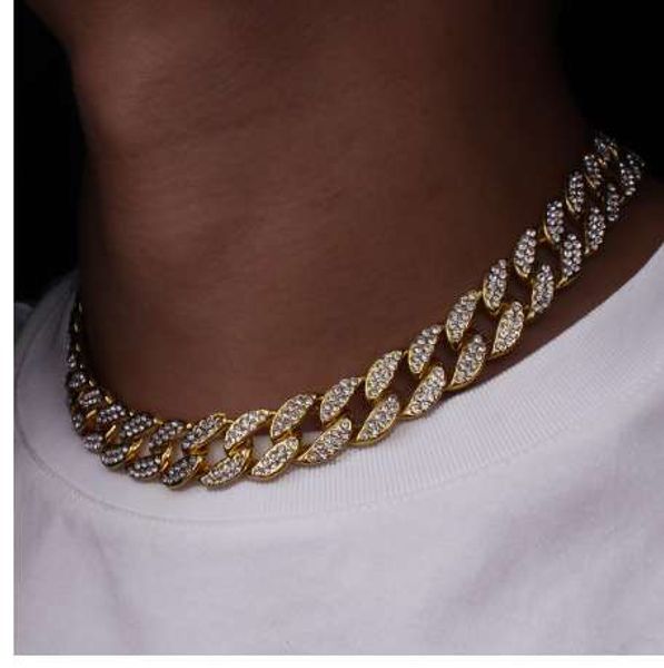

Karopel Iced Out Bling Rhinestone Golden Finish Miami Cuban Link Chain Necklace Men's Hip hop Necklace Jewelry 16,18, 20,24 Inch