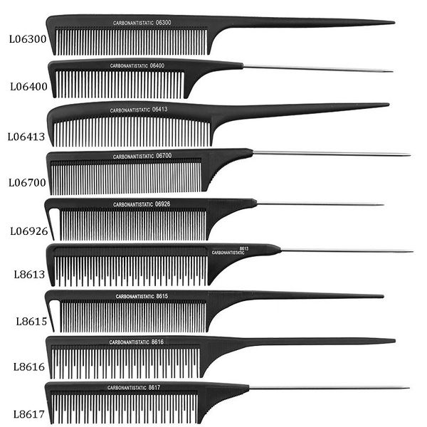 

Professional Black Hard Carbon Comb Heat Resistant Salon Hair Trimmer Brushes Metal Pin Tail Antistatic Cutting Comb