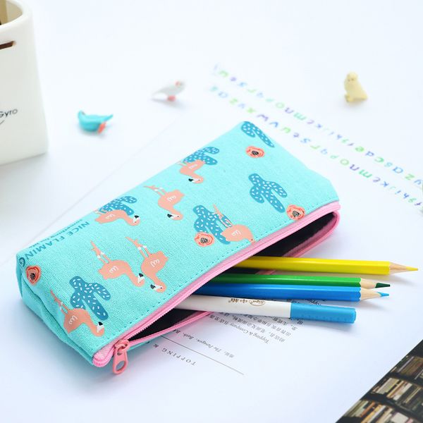 

12 pcs/lot nice flamingo pencil case canvas material pen bag for kids gift stationery organizer office school supplies f325