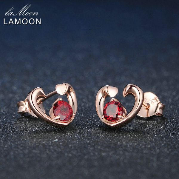 

lamoon trendy 0.6 ct 100% natural red garnet 925 sterling silver love stud earrings fine jewelry s925 lmei026, Golden;silver