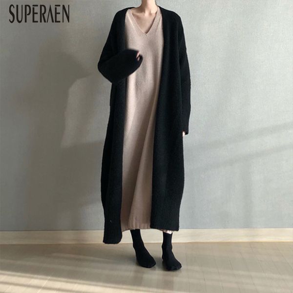 

superaen long sweater female new korean style autumn and winter new 2018 sweater coats women loose thick cardigan sweaters, White;black