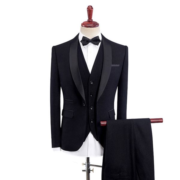 

2018 men suits black shawl lapel wedding suits business custom made groom tuxedo formal blazer slim fit 3piece prom bridegroom man, Black;gray