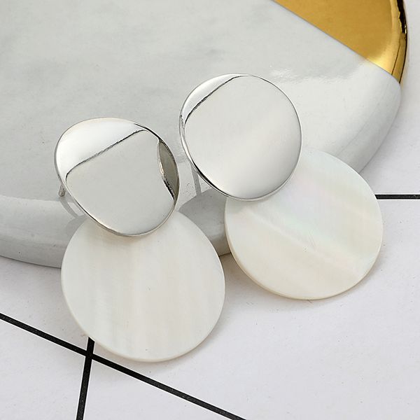

lovbeafas 2018 fashion earrings for women round shell drop earrings metal charming bohemian boucles d'oreilles pour les femmes, Silver