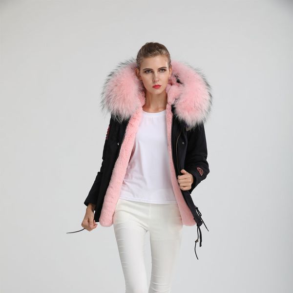 Felpe con cappuccio di pelliccia rosa Mrs Pelliccia di pelliccia Black Giacca casual con motivo, donne corta parka spedizione veloce