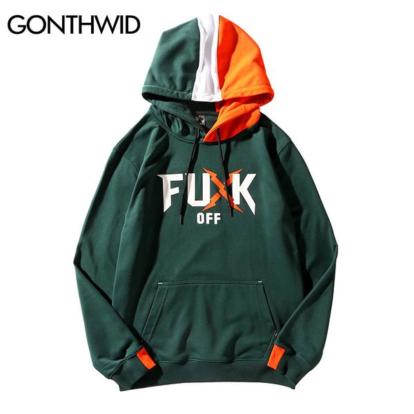 

gonthwid color block patchwork printed hoodies 2018 hip hop mens casual hooded sweatshirts streetwear male fashion hoodie, Black