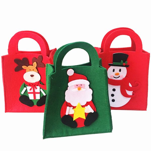 

10 pcs / lot snowman elk santa claus handbag felt santa bag christmas gift bags with handles xmas children candy holder bag 2017