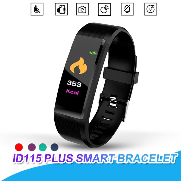 

color screen id115 plus smart bracelet fitness tracker pedometer band heart rate blood pressure monitor smart wristband