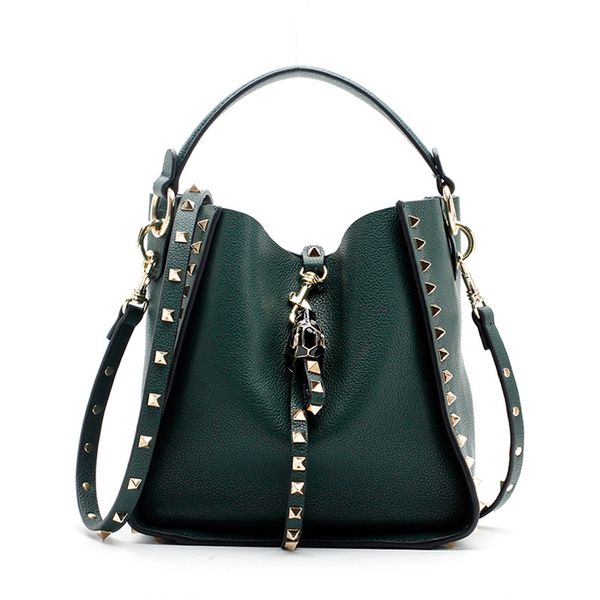 

Brand 2018 Winter New Women Genuine Cow Leather Purse and Handbag Female Tote Designer Crossbody Bags Rivet Shoulder bag 890