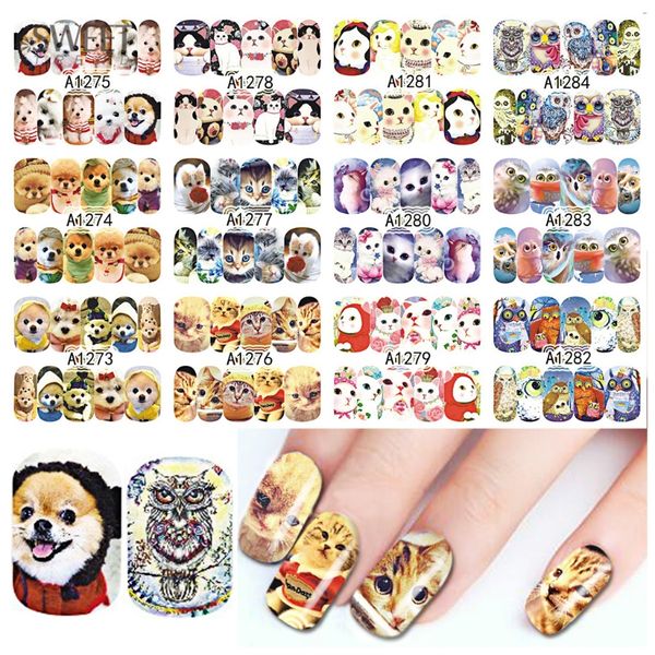 

12pcs/set animal designs nail art adhesive sticker complete decals wraps water transfer manicure tips for diy, Black
