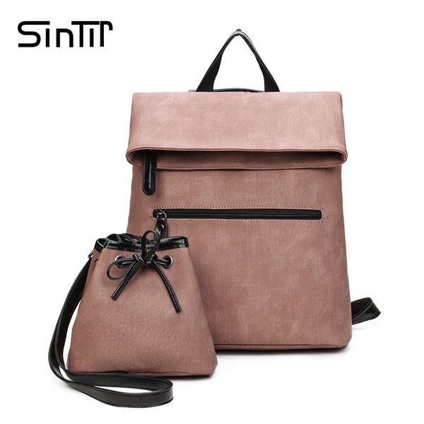 

sintir 2 set women backpack vintage pu leather ale school bags for teenagers black girls back pack