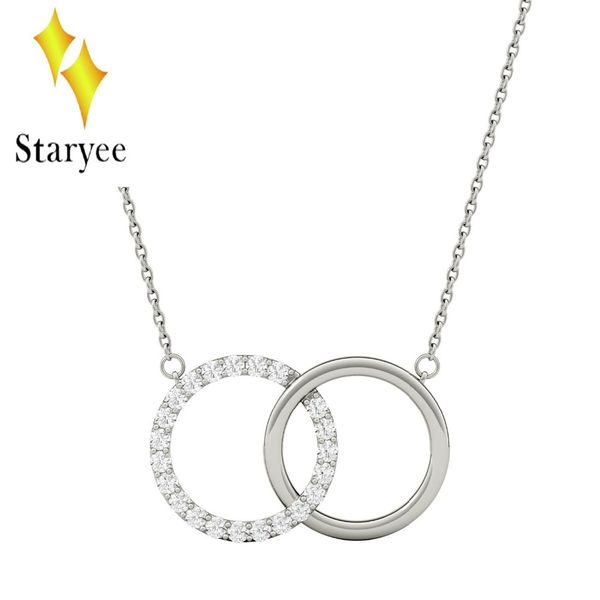 

real 18k white gold moissanite linked circle pendant lab grown diamond necklace chain for women lover couple gift, Silver