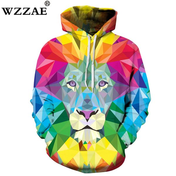

2018 brand new fashion wolf hoodies men/women thin 3d sweatshirts with hat print colorful blocks wolf hooded hoodies, Black