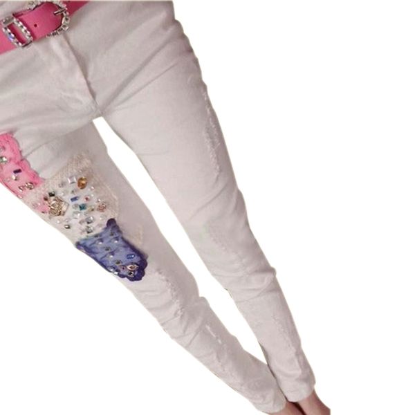 

europe women boutique diamond lace hole patch large number super explosion models rhinestone beaded badge clothes female jeans, Blue