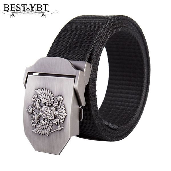 

ybt belt russian national emblem nylon alloy smooth buckle men belt outdoor sport men and women casual, Black;brown