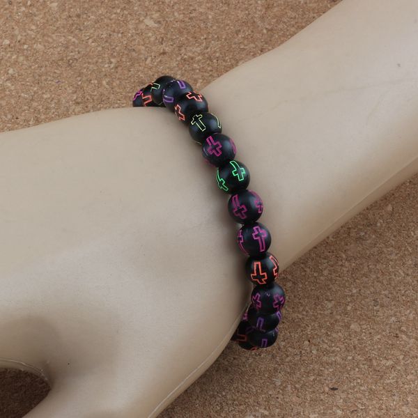 

MIC 10pcs Cross Carved Acrylic Round Spacer Beads Assorted Color Religious Bead Bracelets 8mm Jewelry DIY B-68