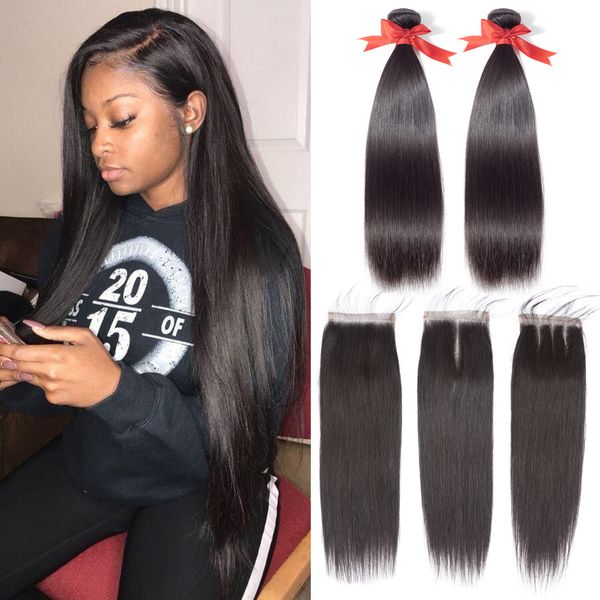 

beaudiva hair products 2 bundles brazilian virgin straight hair with 4*4 closure grade 7a unprocessed virgin human hair weave, Black;brown