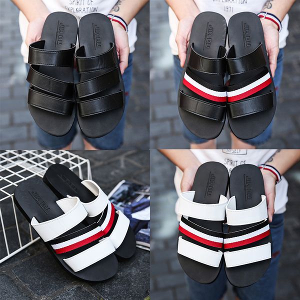 

europ&united states brand designer slippers mensstriped sandals causal non-slip summer huaraches slippers men women flip flops slipper, Black