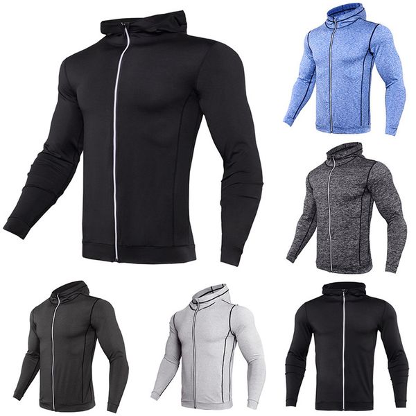 

men's quick-drying jacket tight breathable warm jacket autumn and winter running clothes fitness clothing long-sleeved sweater, Black;blue