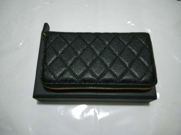 

Famous Nice Genuine Leather Wallets Women Classic Luxury Diamond Lattice 19CM Long Wallet Gold zip 541