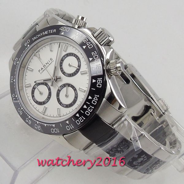 

39mm white black sandwich dial solid full chronograph date brand quartz movement men's watch new arrival 2018, Slivery;brown