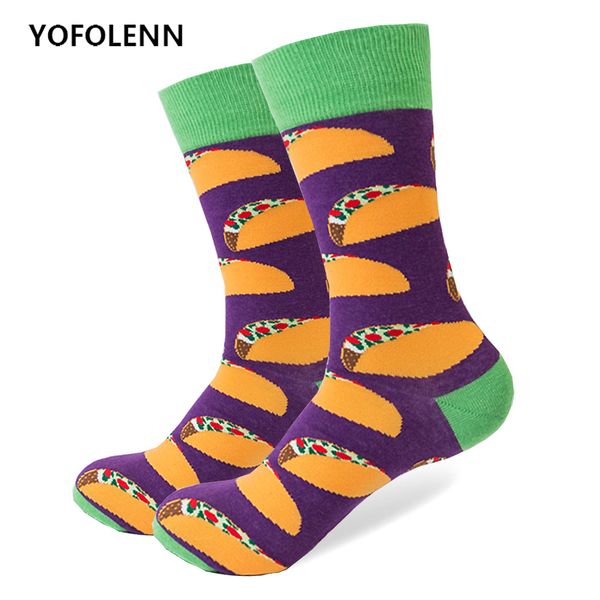 

new arrival colorful combed cotton happy socks donut avocado series men cotton sock novelty skateboard crew casual socks, Black