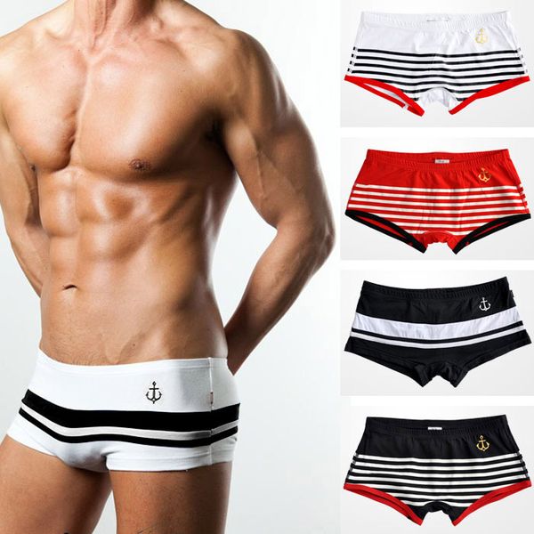 

men's lycar cotton fashion underwear low rise short trunk boxers for male gay men underpants soft cuecas asian size, Black;white