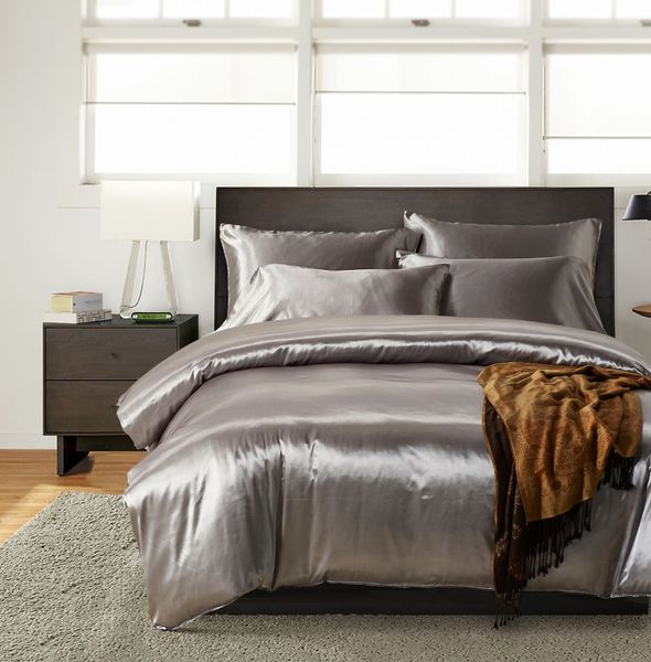 Elegant Soft Solid Grey Color Home Dorm Bedding Duvet Cover Set