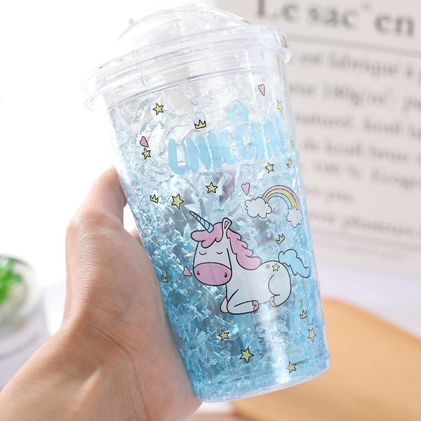

450ml plastic water bottle with straw my creative unicorn summer cool outdoor portable ice bottle for water home office kettle