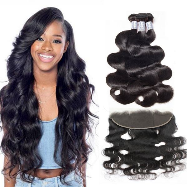 

Virgin brazilian body wavy hair bundle with lace frontal clo ure 1b remy peruvian human hair weave with frontal clo ure piece part