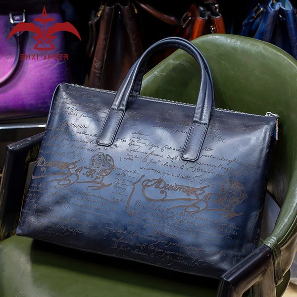 

men dream bag 100% veneza genuine leather patina men's briefcase handbag tote bag custom make blue/brown/navy/red