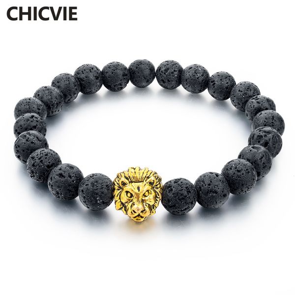

chicvie natural stone gold color lion strand men bracelet femme handmade beads bracelets ethnic men jewelry gifts sbr160001, Black