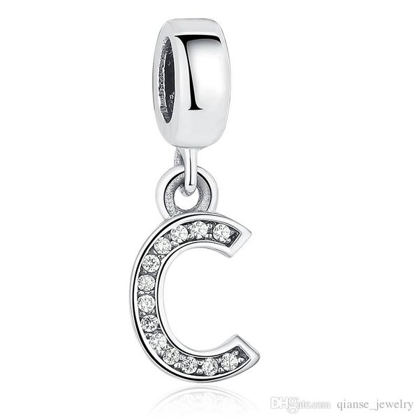 Argent Sterling 925 Perle De Charme A-Z lettre avec cristal style Bracelets
