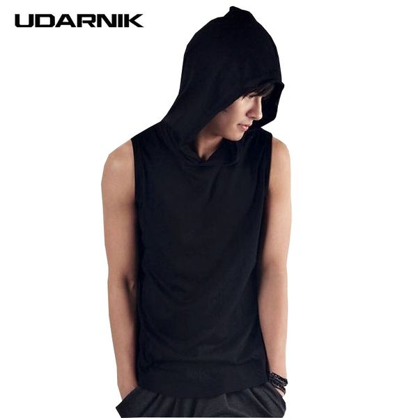 

summer men hooded vest sleeveless cotton casual tank hip hop black white streetwear 200-050, White;black