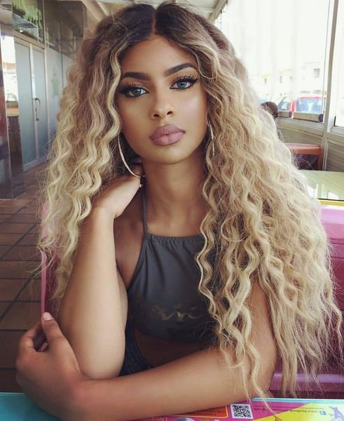 Dark Root Blonde Curly Ombre 1b 613 Human Hair Full Lace Wigs