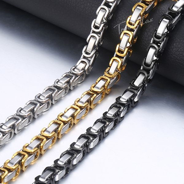 

necklaces for men black silver gold stainless steel byzantine box chain necklace jewelry 2018 gifts dropshipping 8mm hknn20