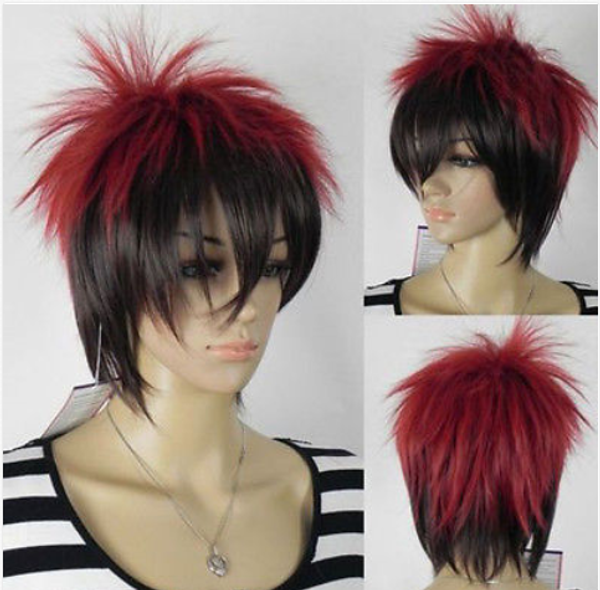 

new fashion emerald red black mix multicolor straight cosplay full wig, Black;brown